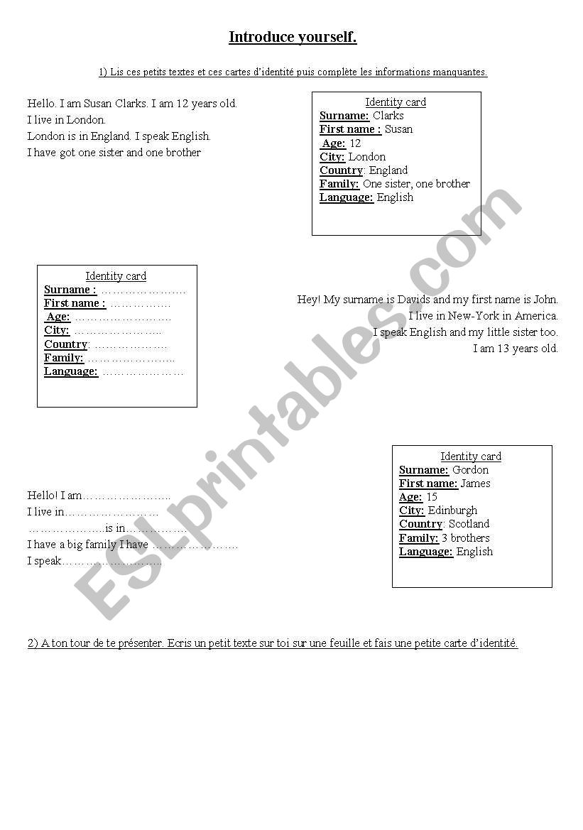 introduce your self worksheet