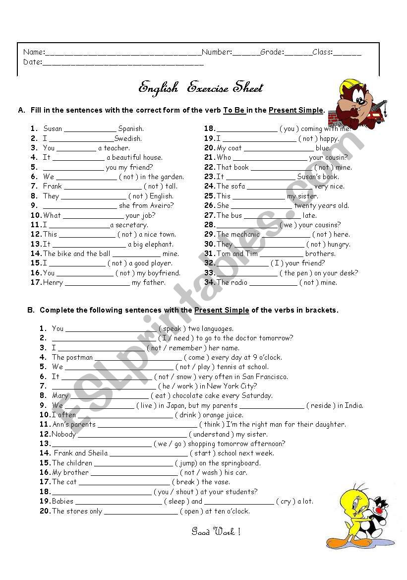 Present Simple of the verb be and other verbs