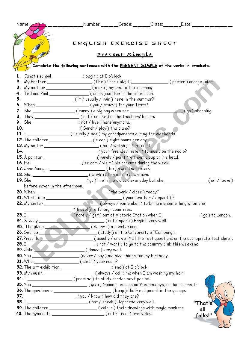 Present Simple worksheet