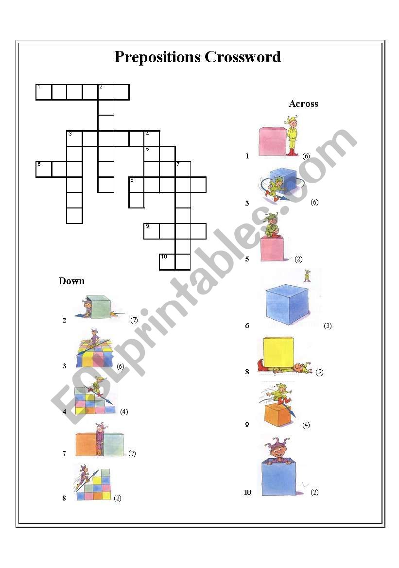 preposition crossword worksheet