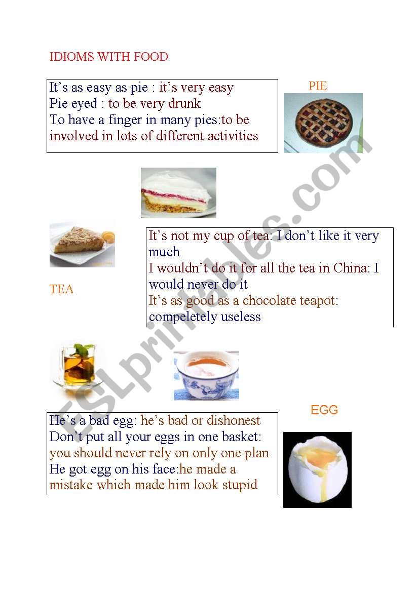 idioms with food  worksheet