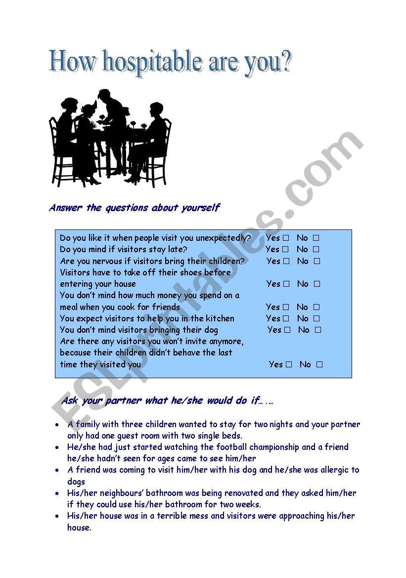 how hospitable are you? worksheet