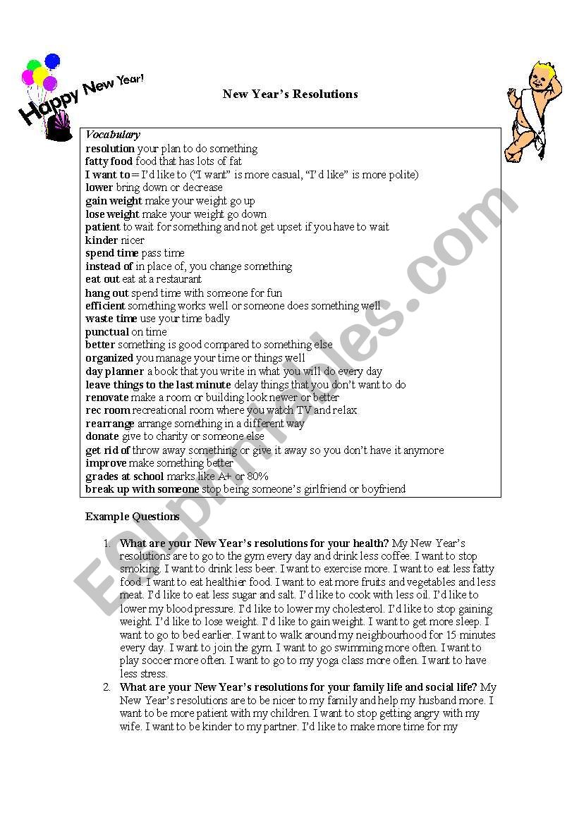 New YearÂ´s Resolution worksheet
