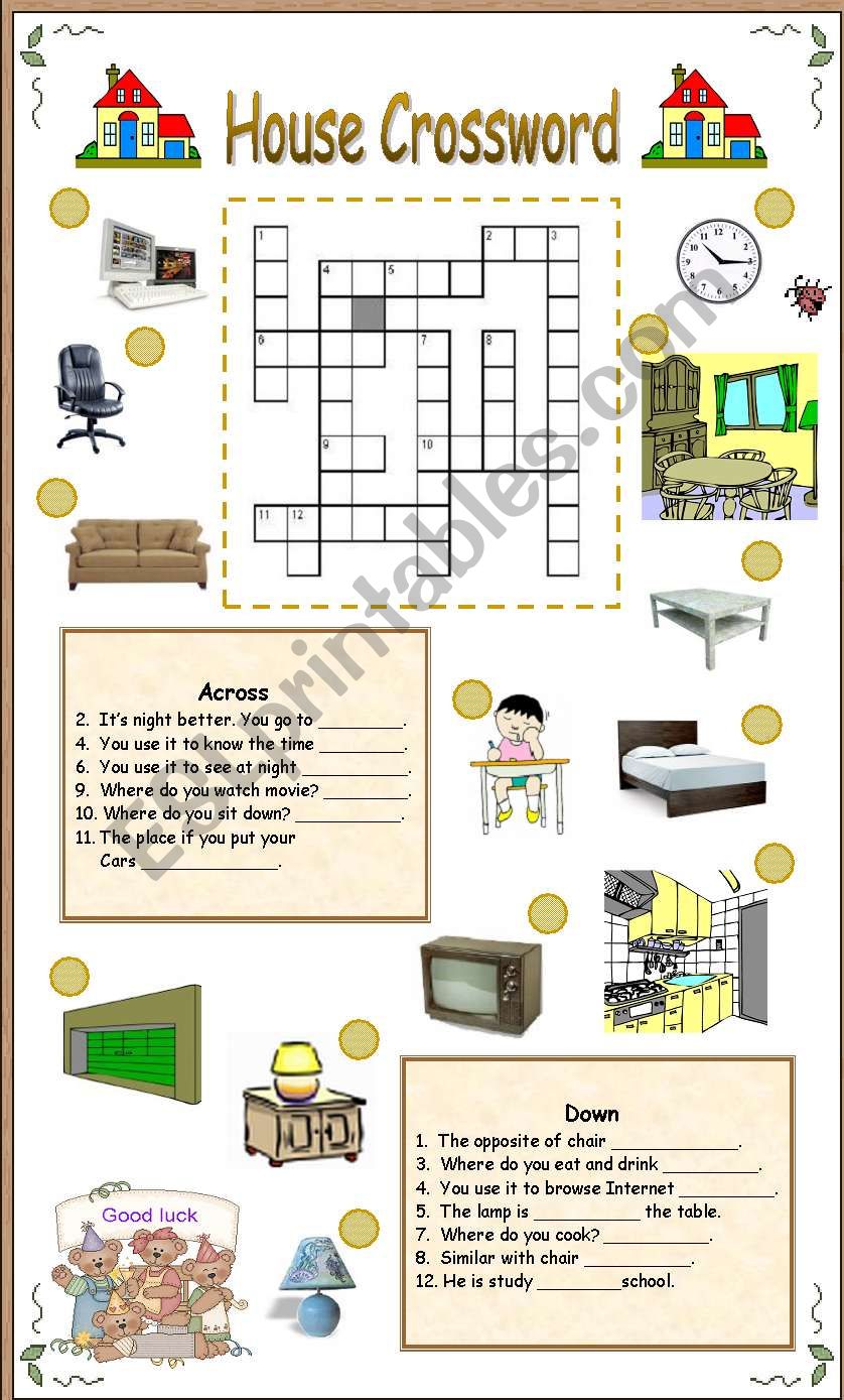 House crossword worksheet