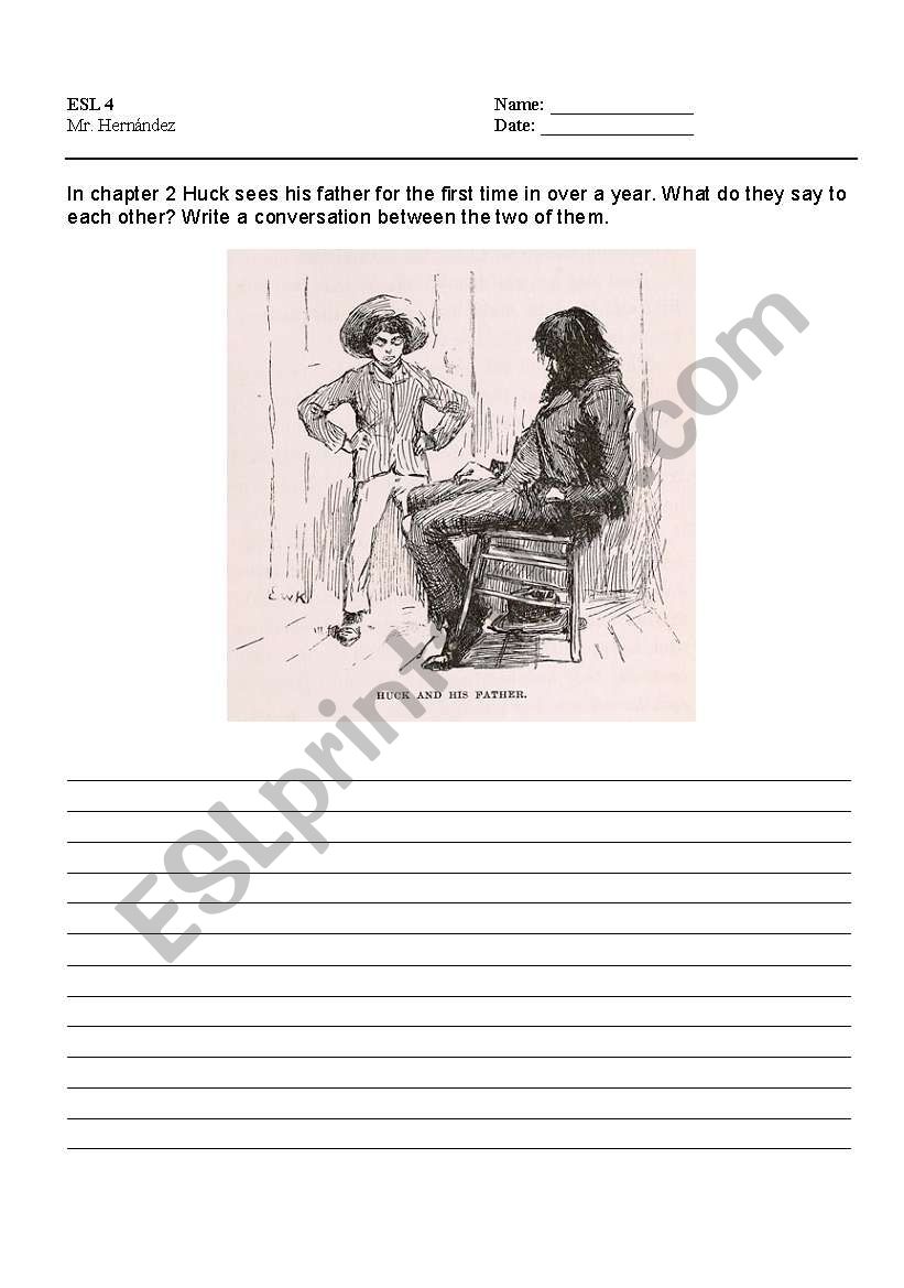Huck and his father worksheet