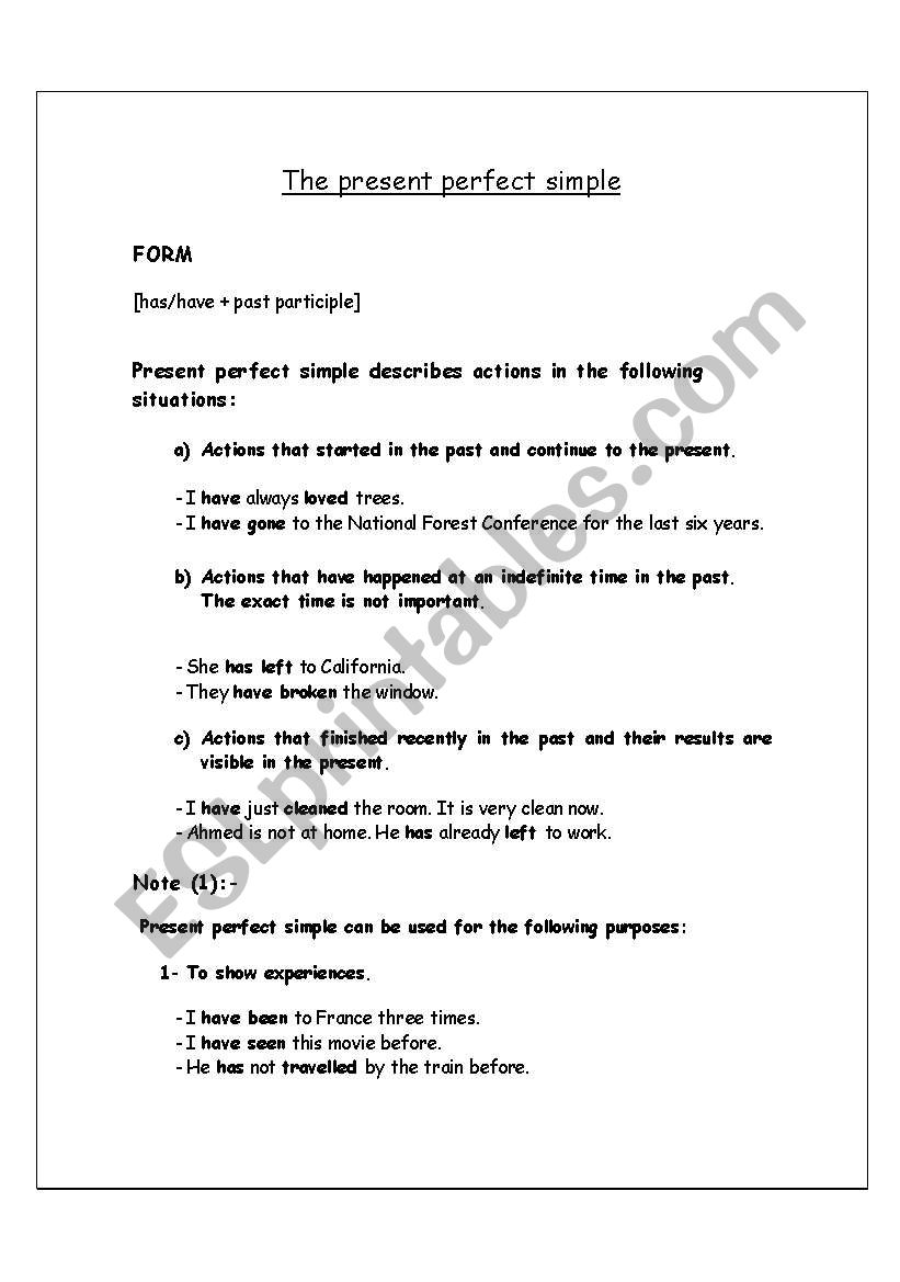 Present Perfect Simple worksheet