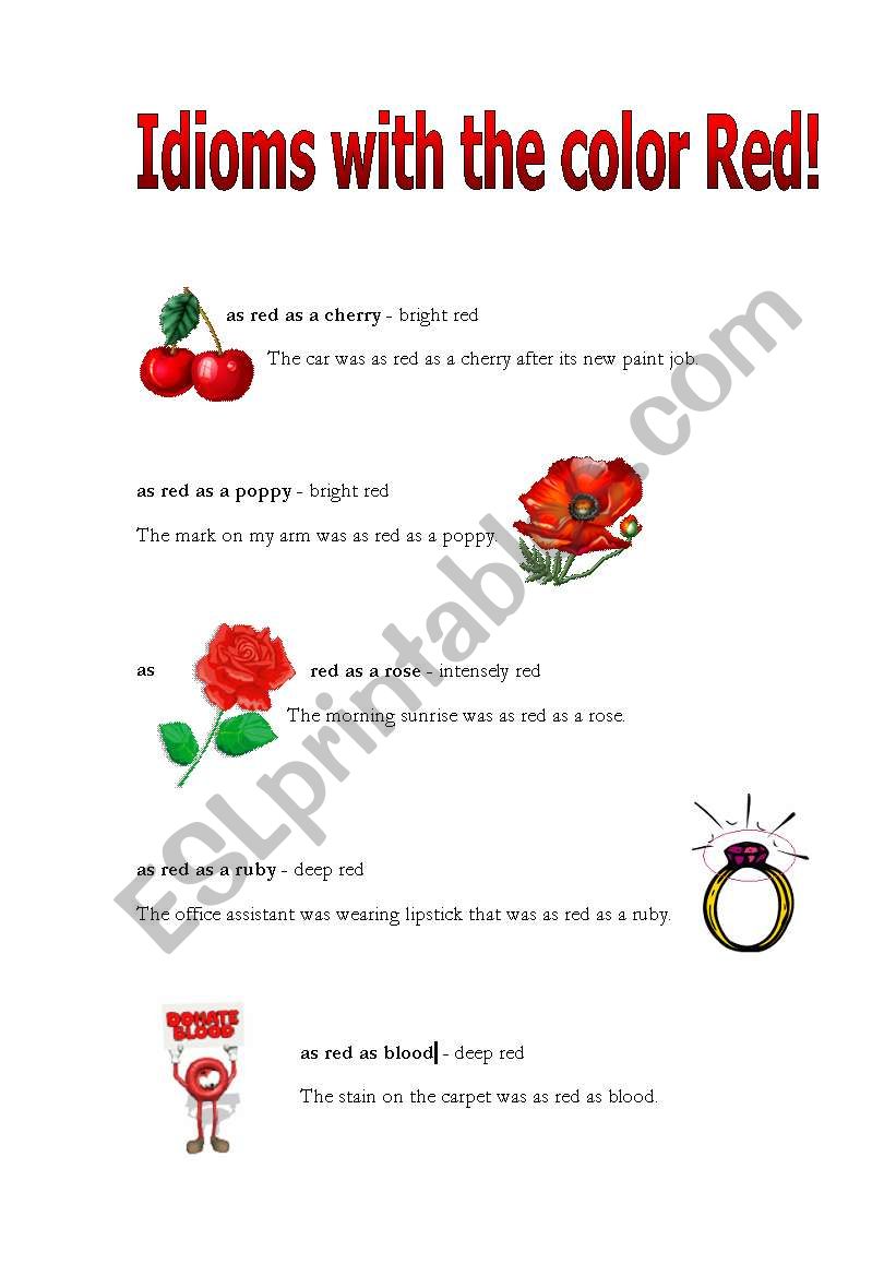 Idioms with the color red worksheet