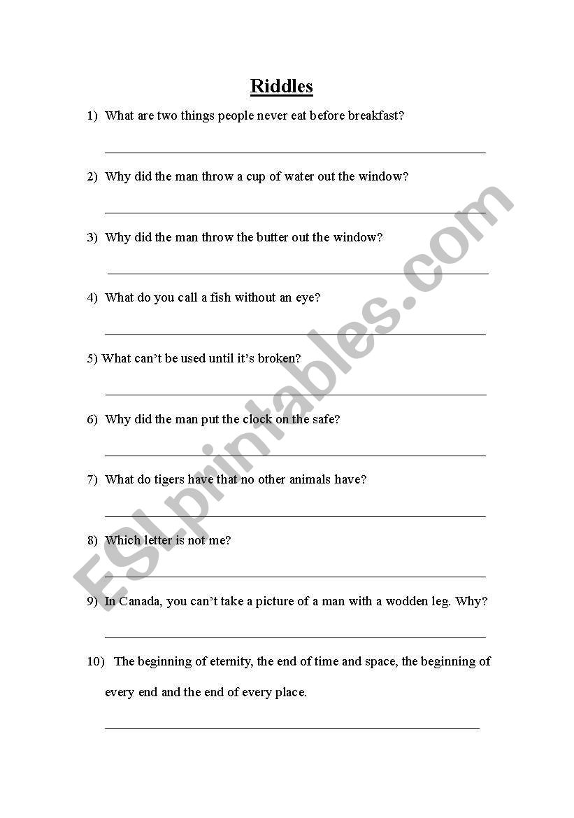 Riddles worksheet