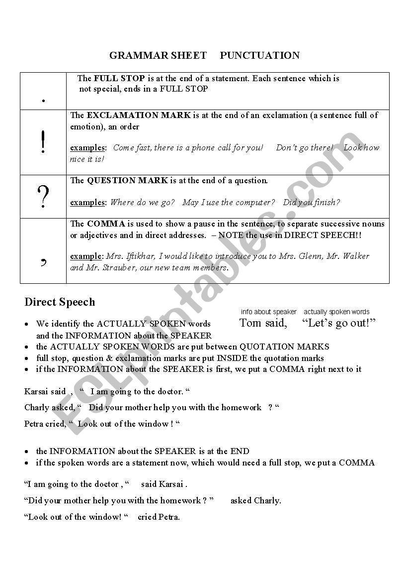 punctuation marks worksheet