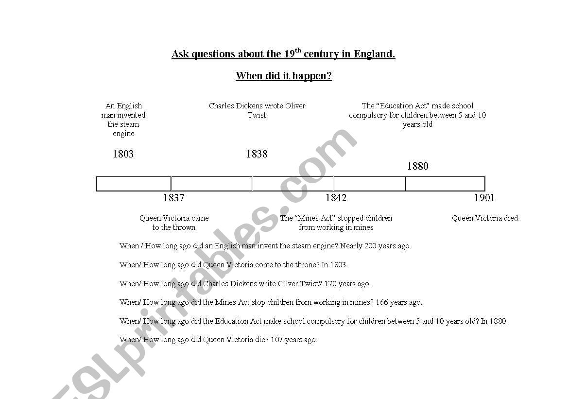 Timeline of Victorian times worksheet