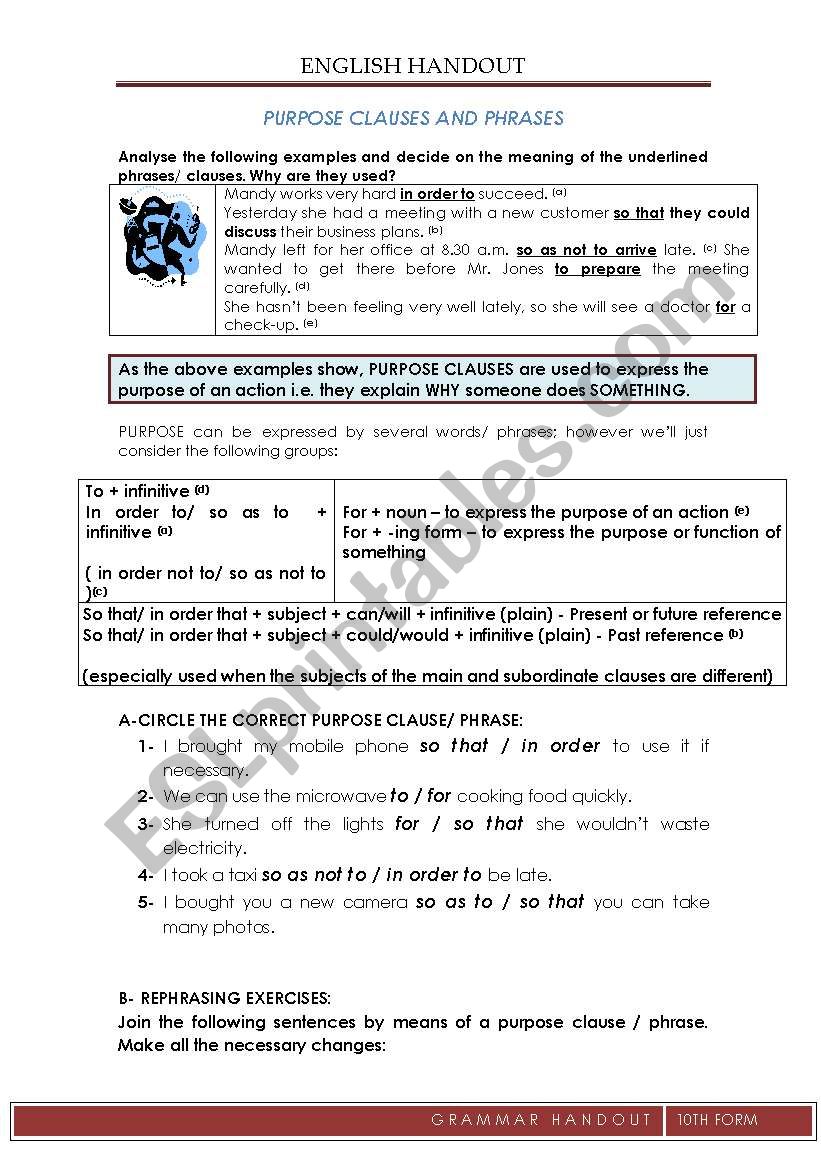 Purpose clause/ phrases worksheet