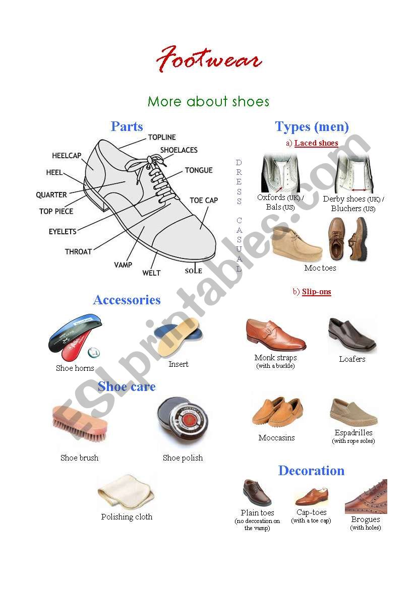 Footwear - ESL worksheet by naron