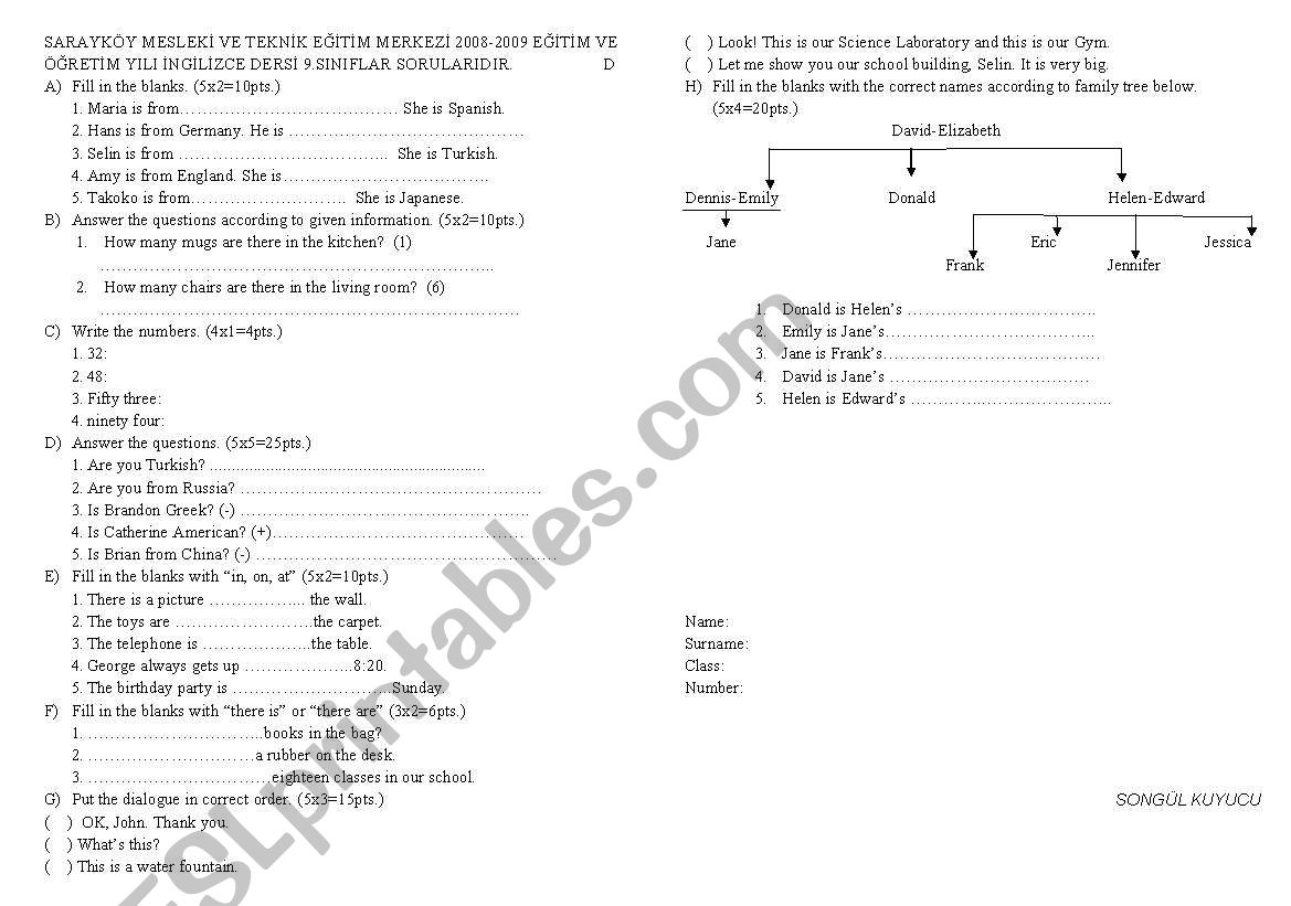 my examinations:) worksheet