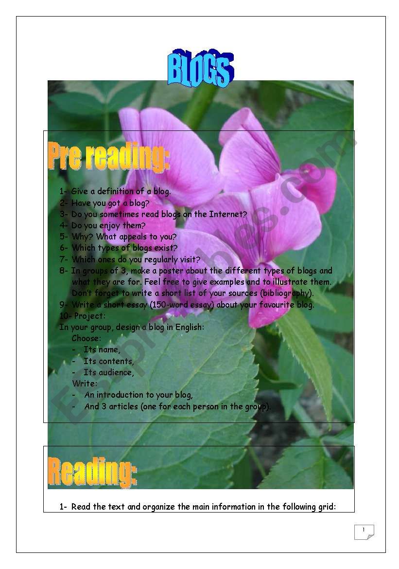 BLOGS Project (pre-reading & reading tasks)