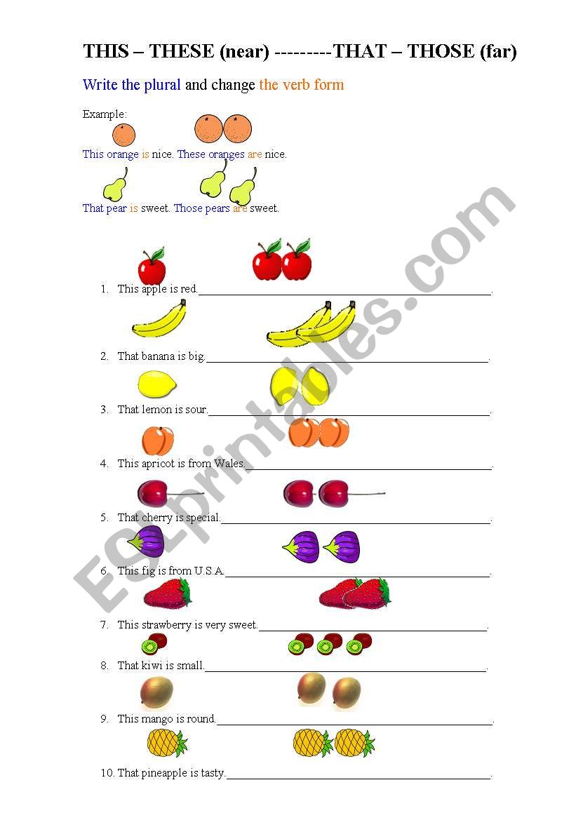 Demonstatives and fruits worksheet