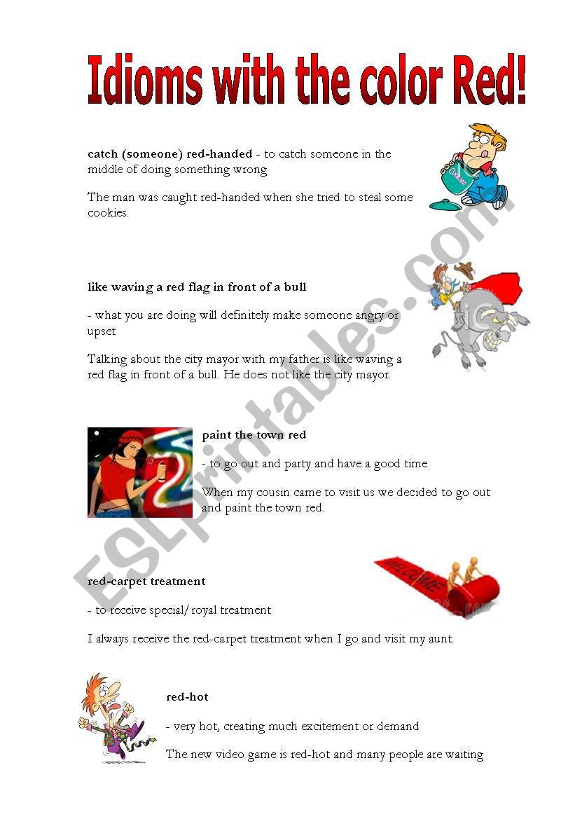 Idioms with the word red p2 worksheet