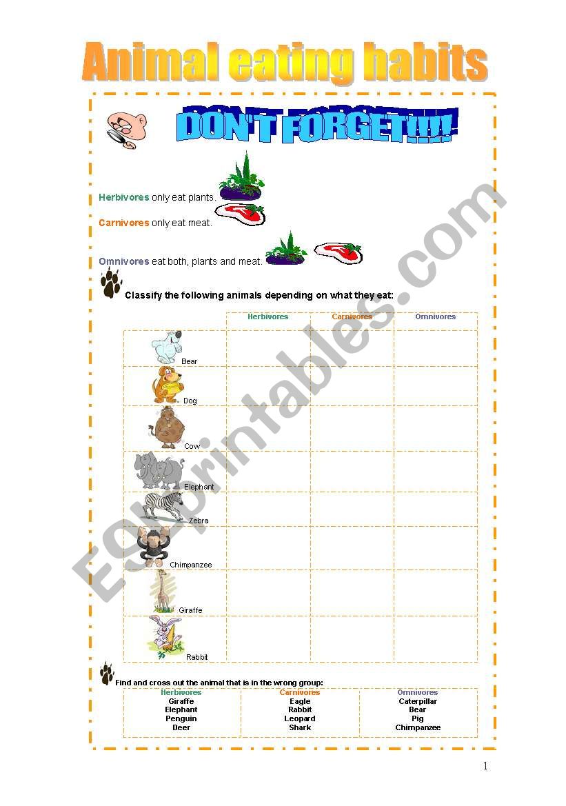 Learning about animals worksheet