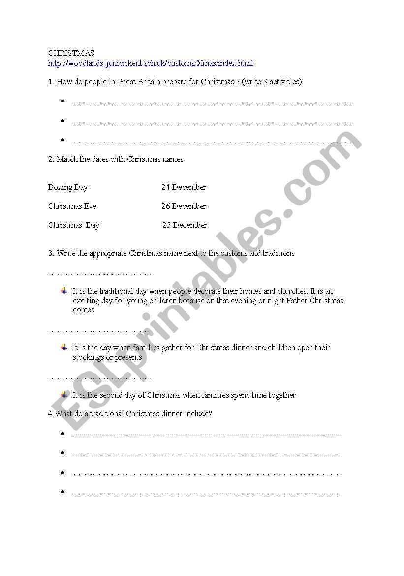 webquest on Christmas worksheet