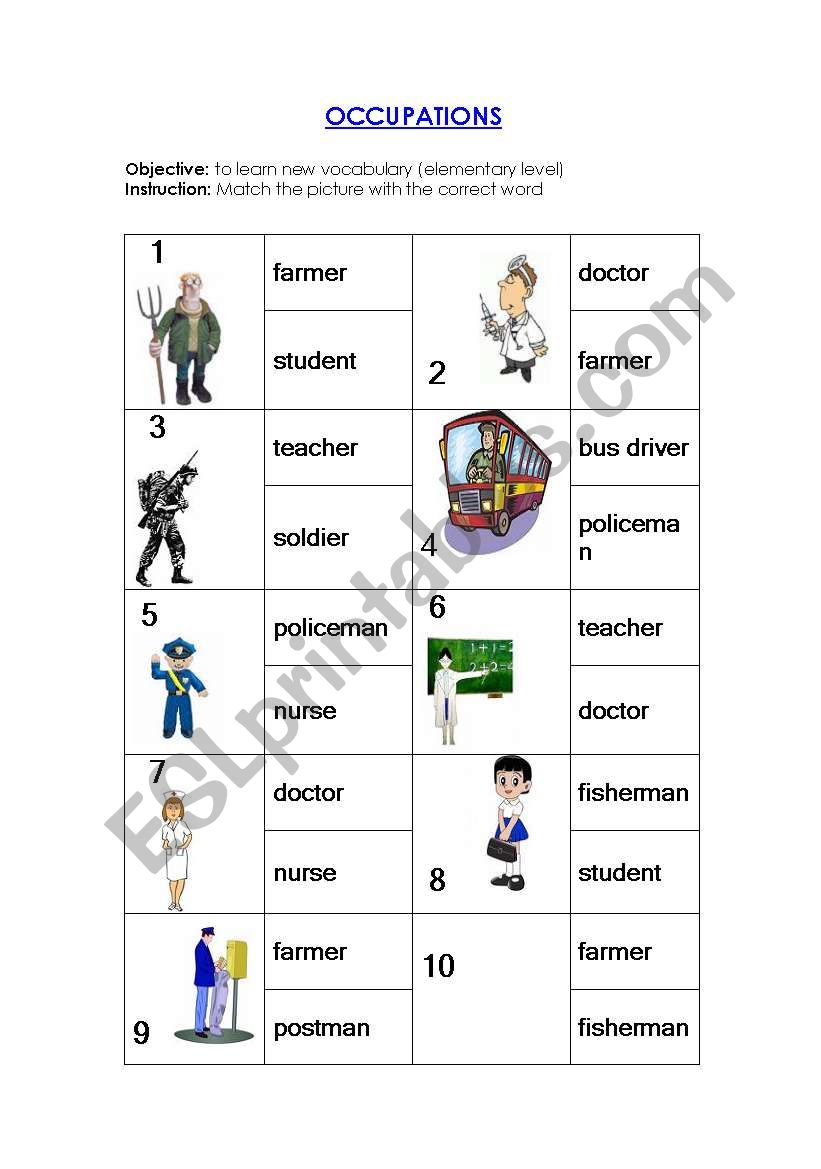 Occupations worksheet