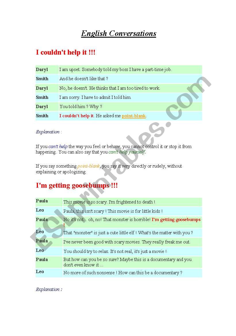 English conversation worksheet