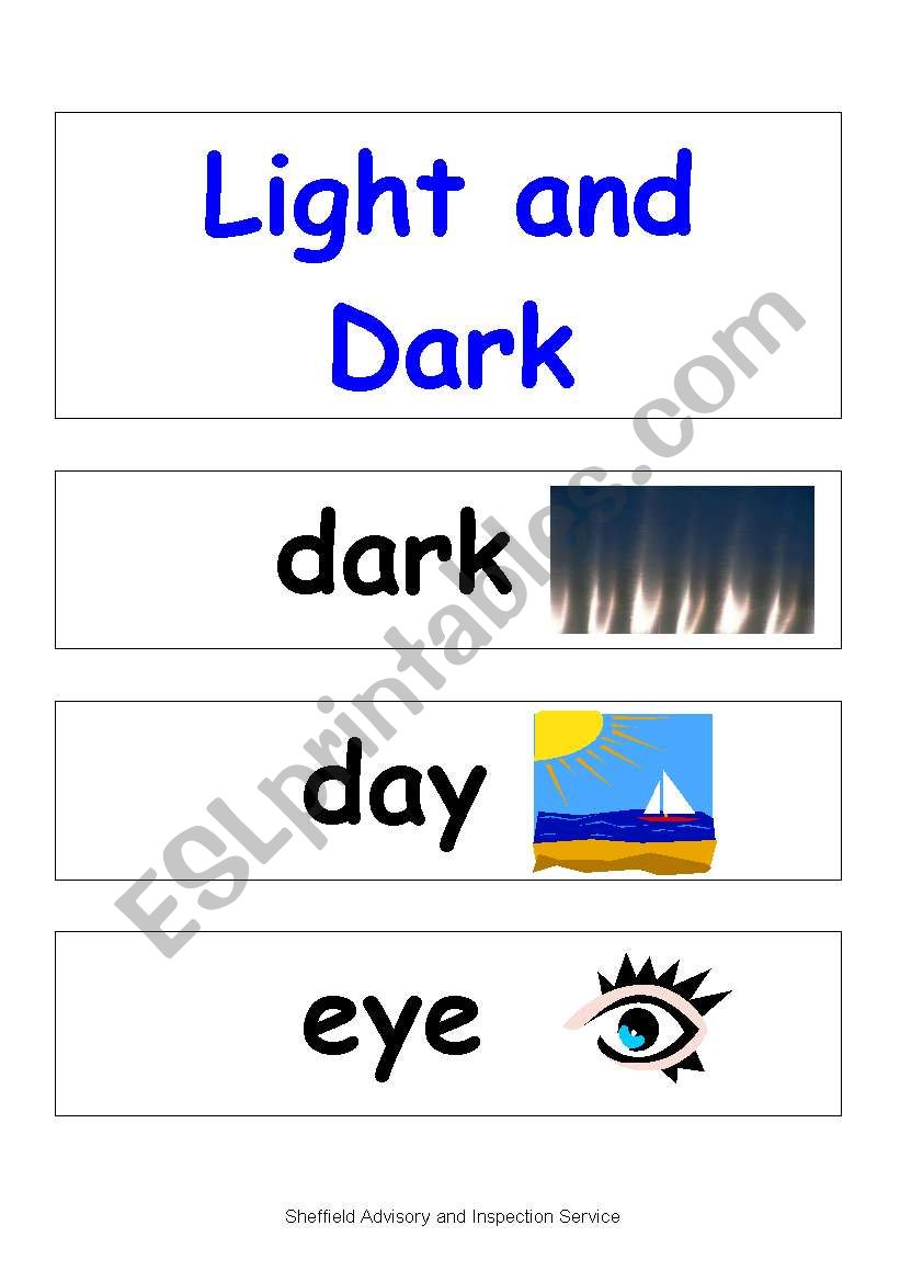 Light and Dark display words worksheet