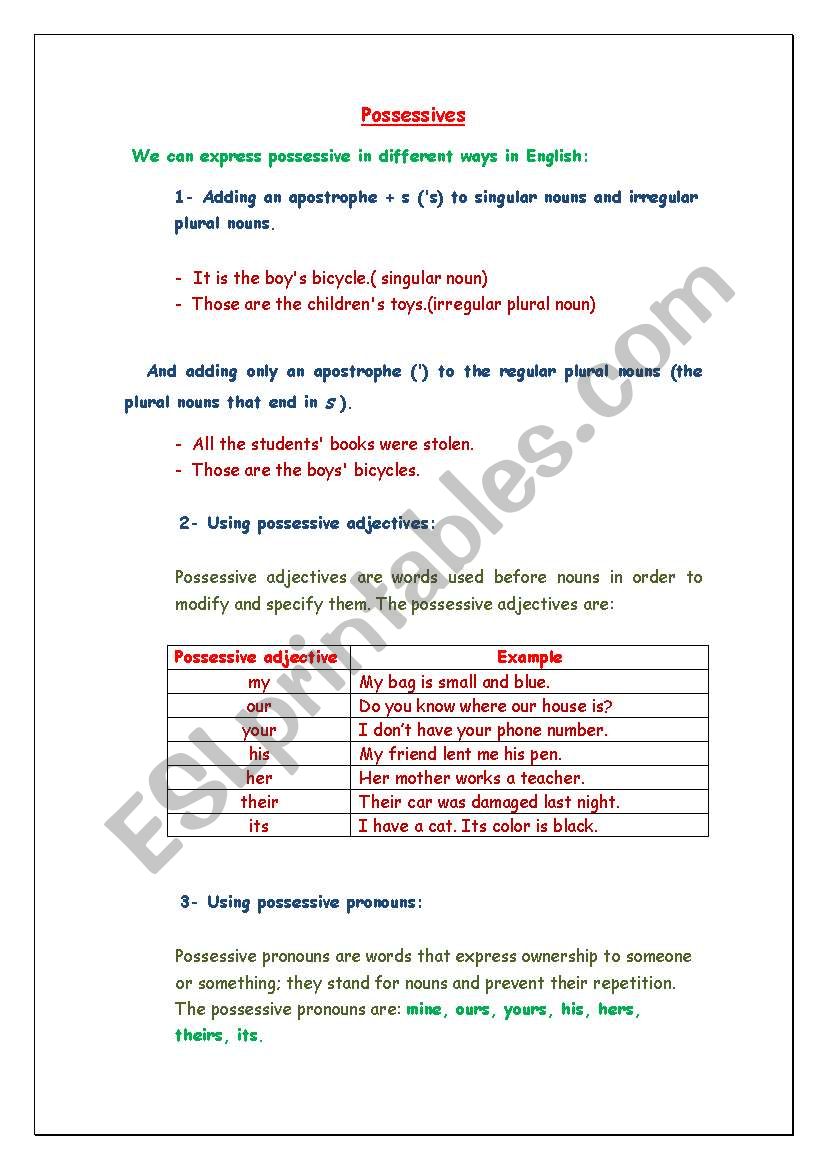 Possessive formation worksheet