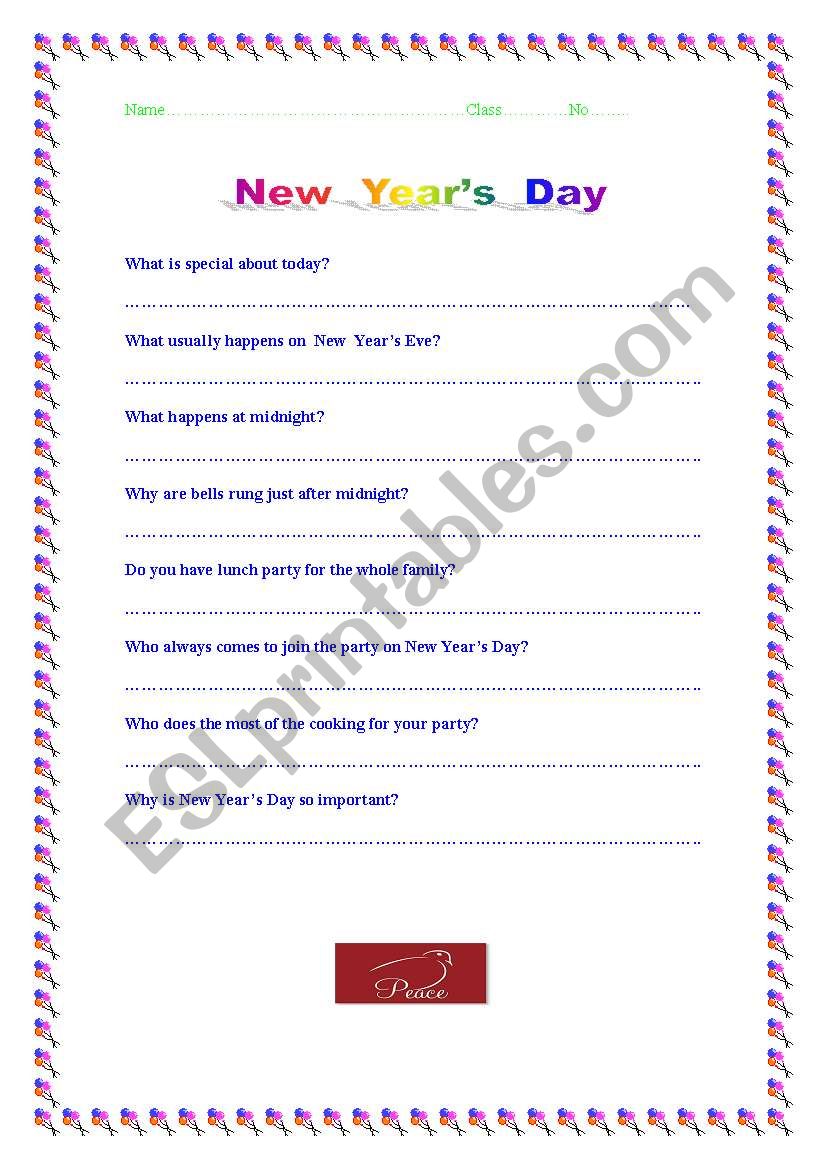 New Years Day worksheet