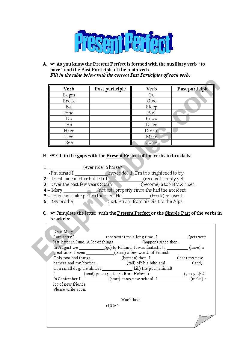 Present Perfect worksheet