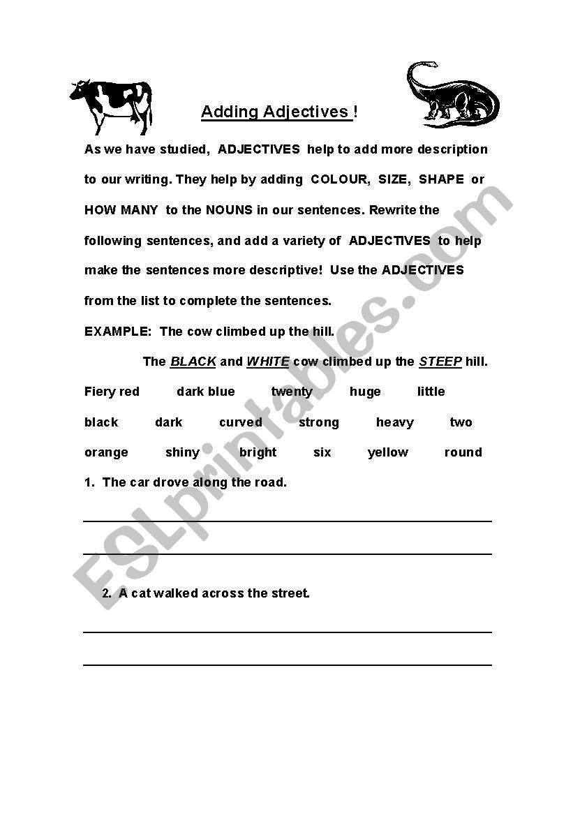 Adding Adjectives!! worksheet