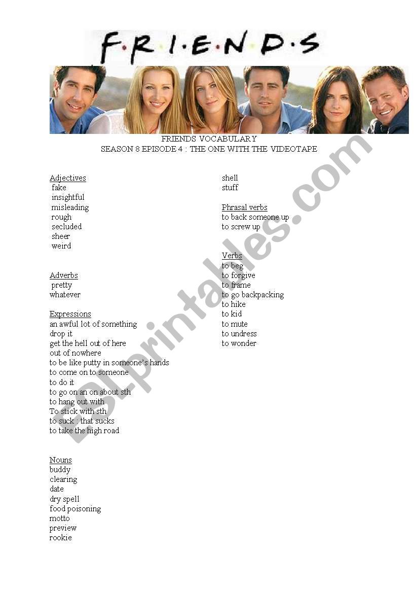 Friends season 8 episode 4 worksheet