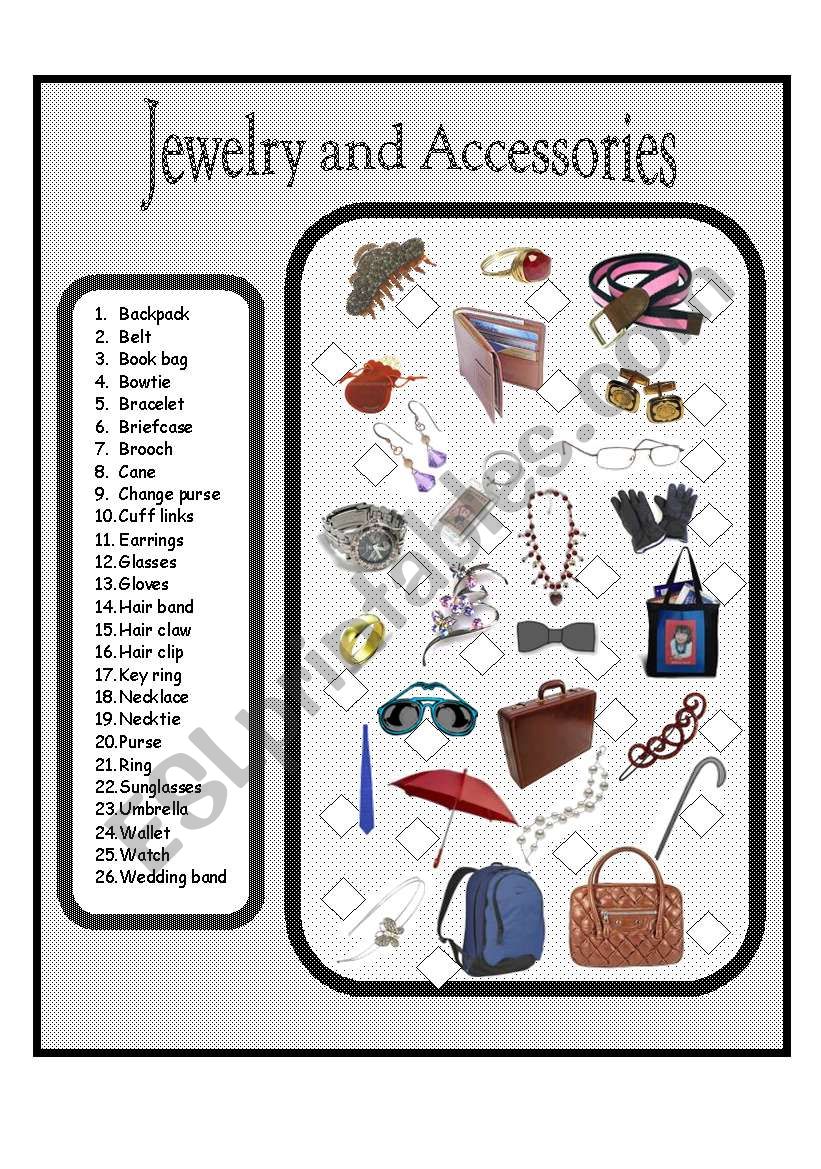 Jewelry and Accessories worksheet