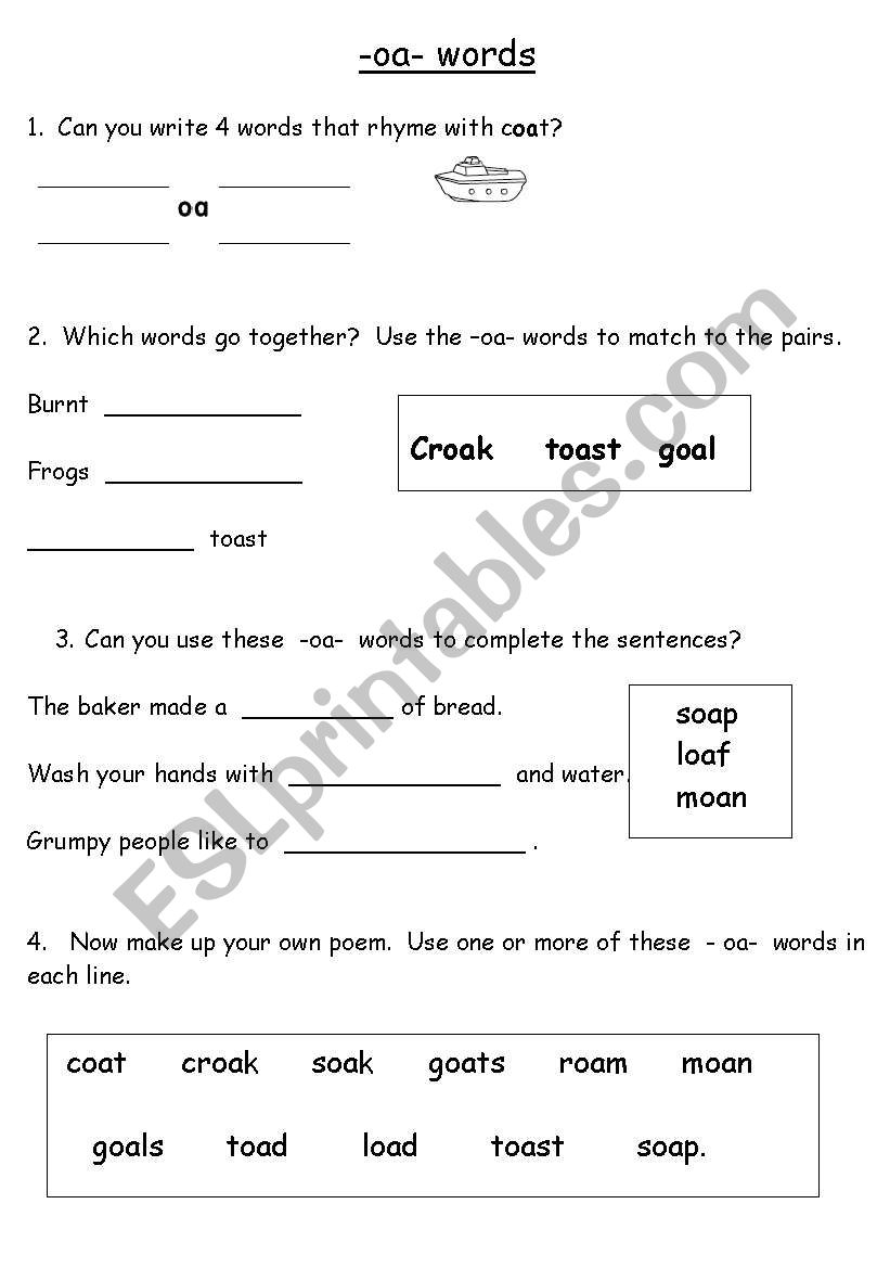 oa words worksheet