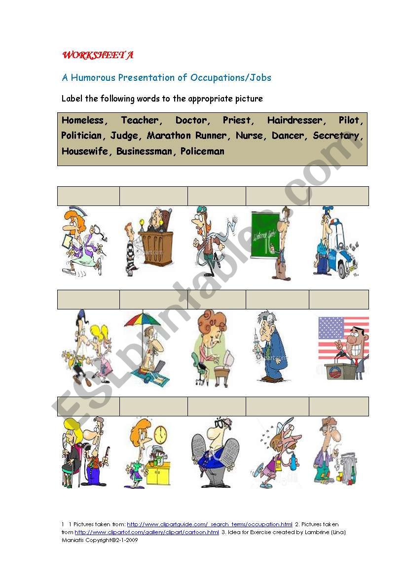 Worksheet A : A Humorous Presentation of Occupations/Jobs