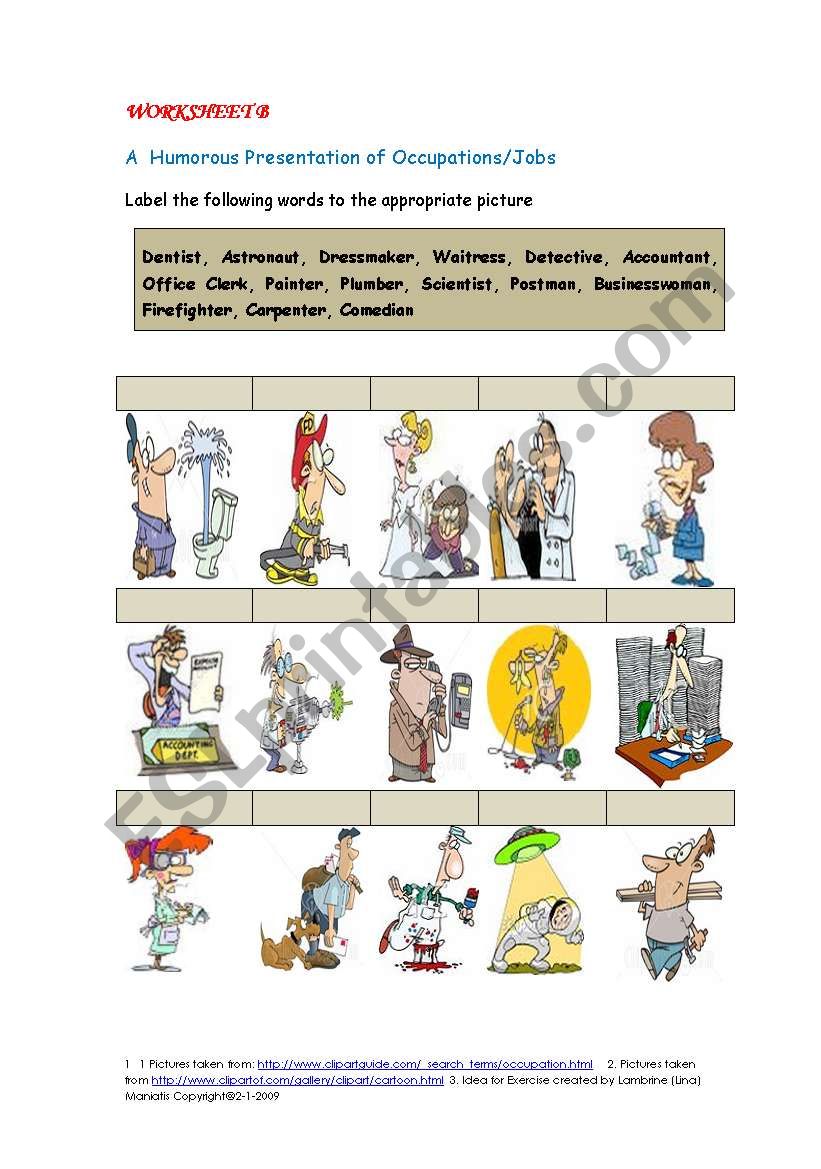 Worksheet B: A Humorous Presentation of Occupations/Jobs