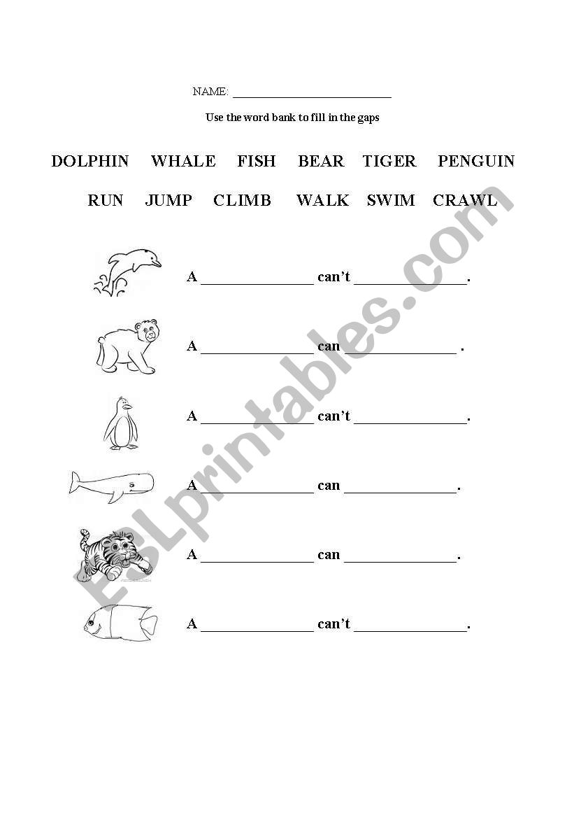 Wild Animals CAN/CAN´T - to write