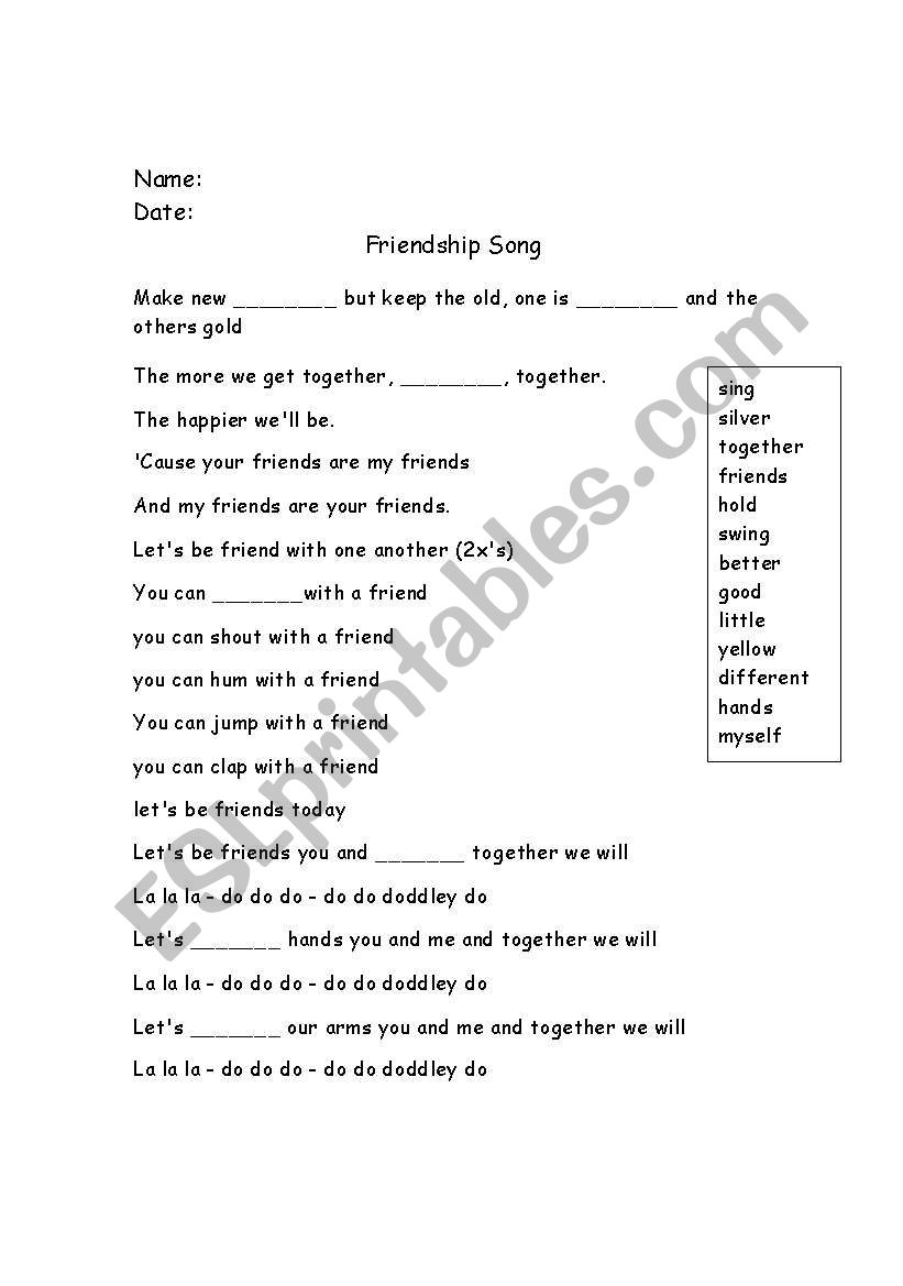 Friendship Song worksheet