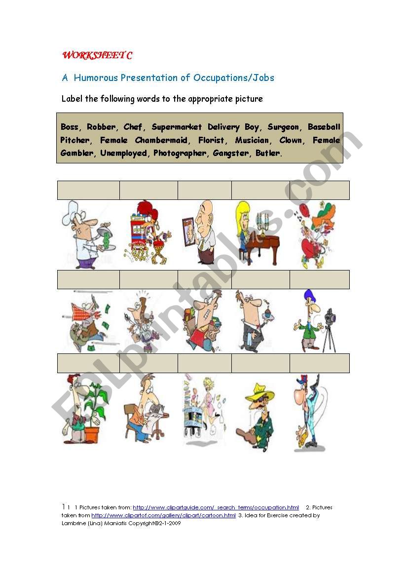 Worksheet C: A Humorous Presentation of Occupations/Jobs