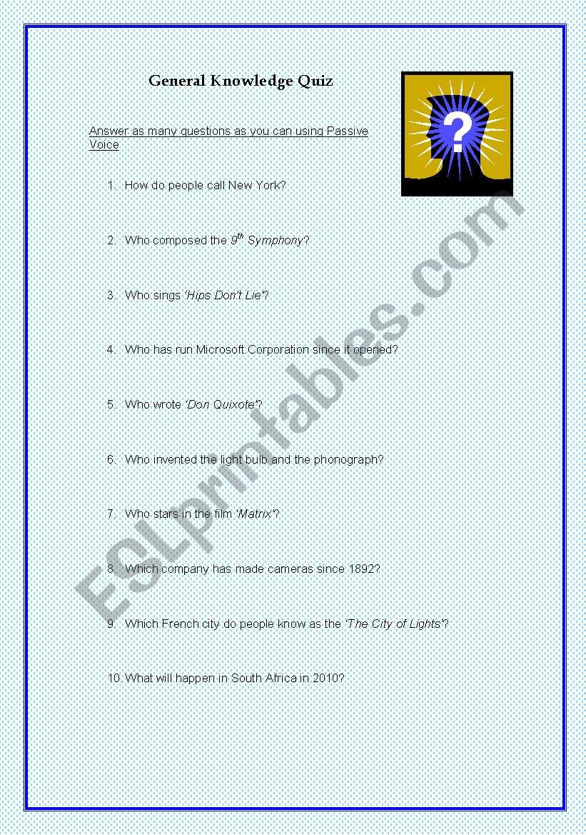 General Knowledge Quiz worksheet