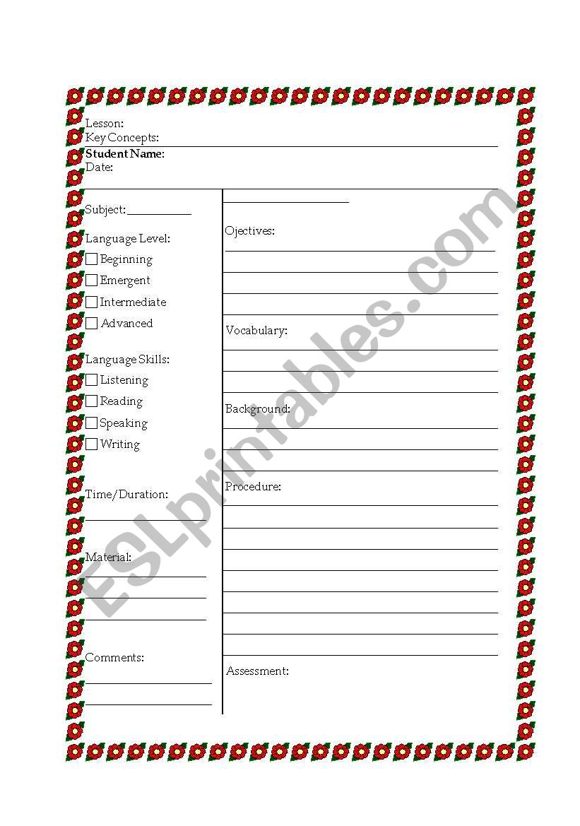 Lesson Plan Printable Template from www.eslprintables.com