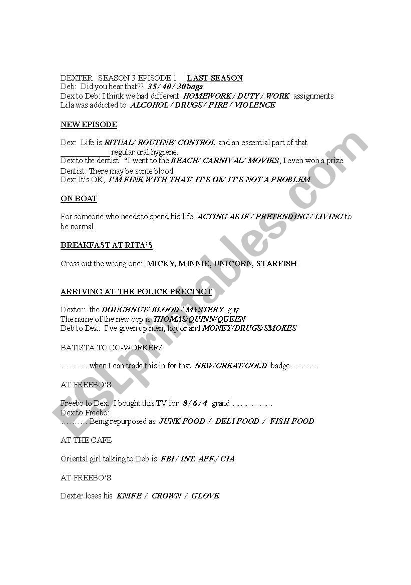 DEXTER worksheet