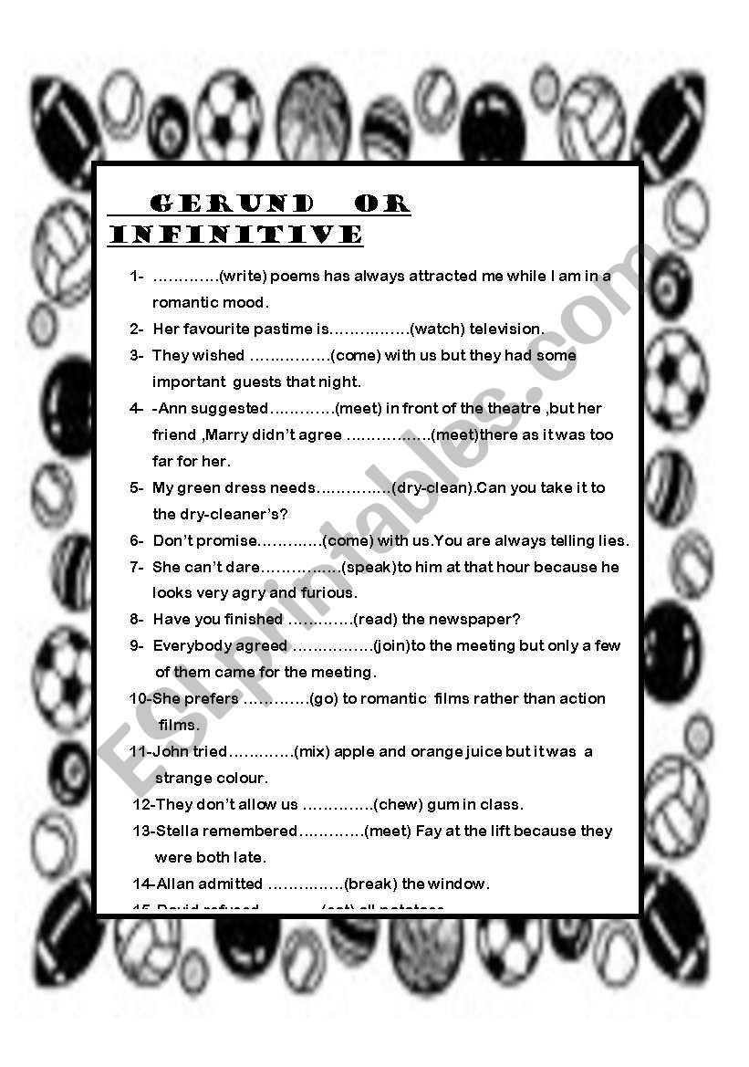 GERUND & INFINITIVE  worksheet