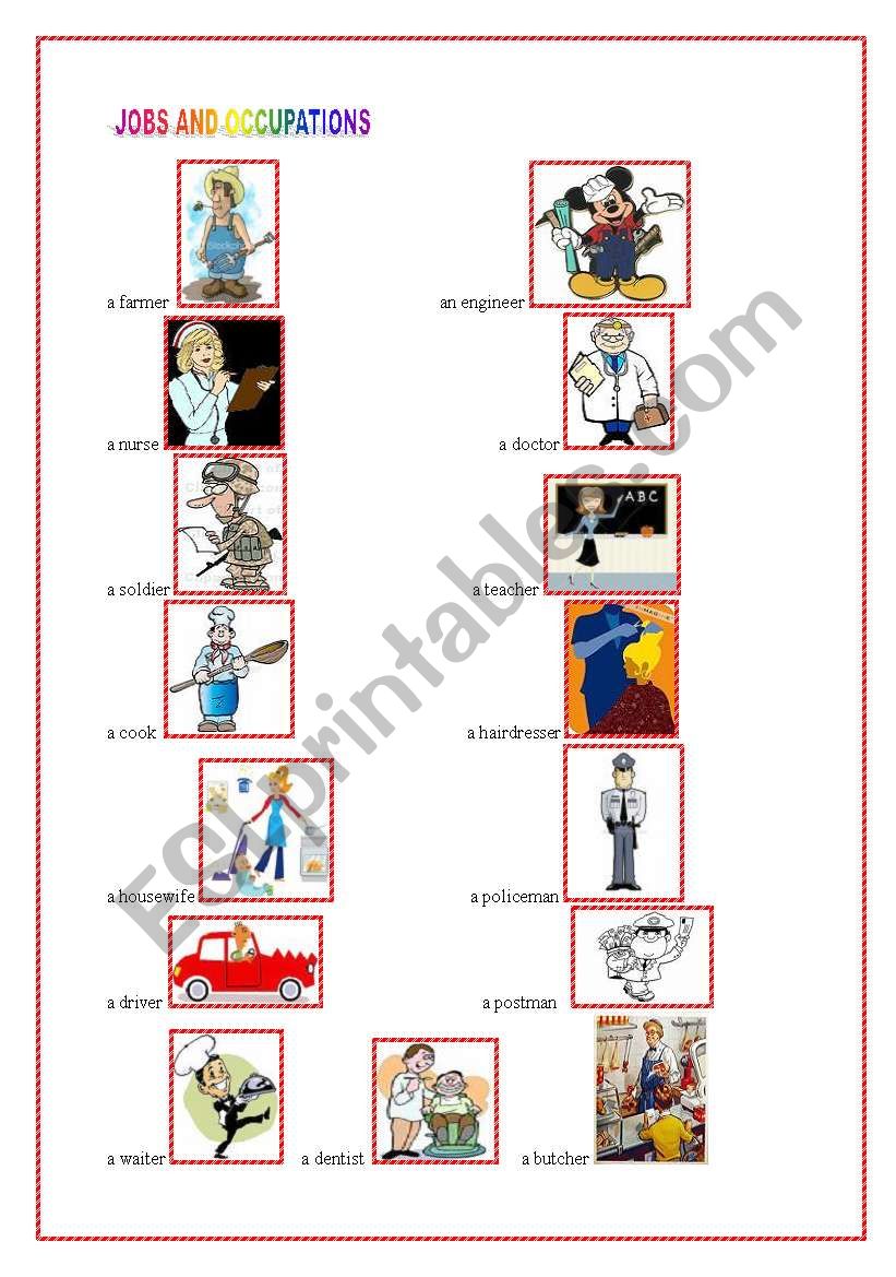 JOBS and OCCUPATIONS worksheet