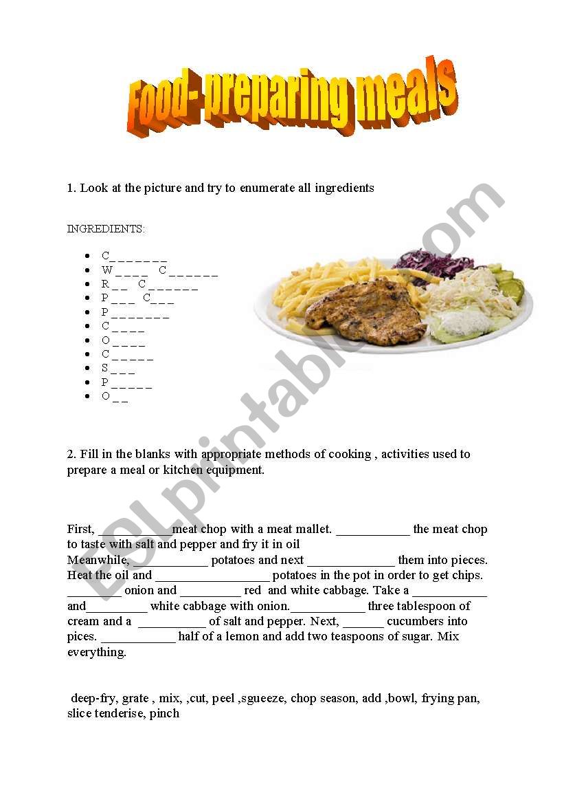 food- preparing meals worksheet