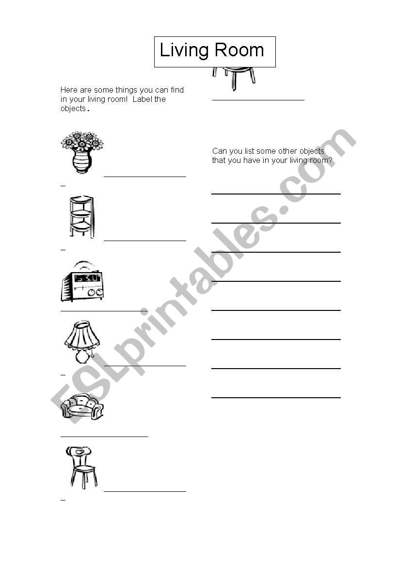 Living Room Objects worksheet