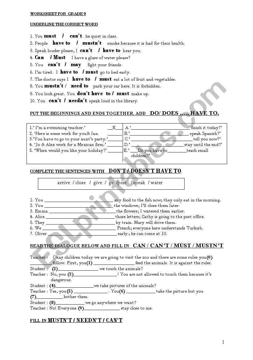 modals worksheet