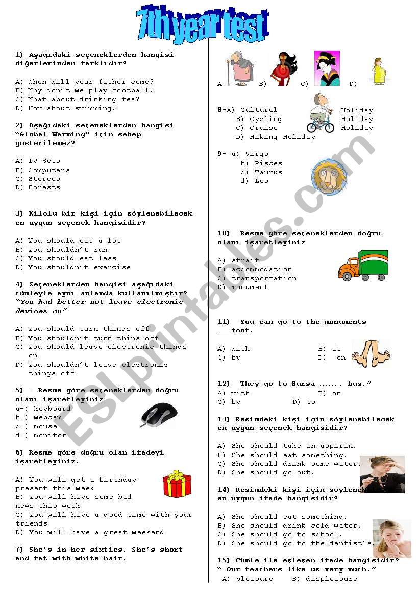 7th year test spot on worksheet