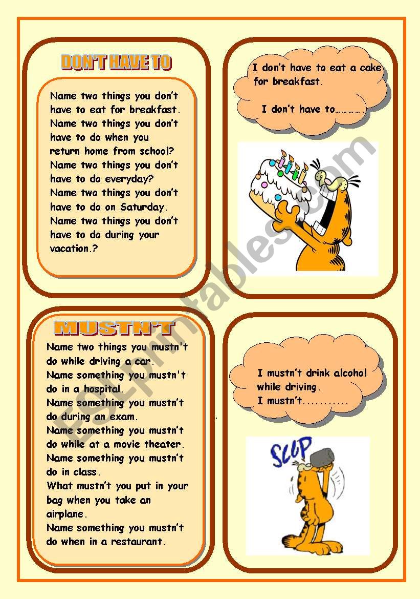 DONÂ´T HAVE TO / MUSTNÂ´T worksheet