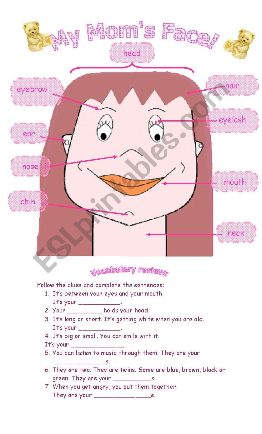 My mom´s face worksheet