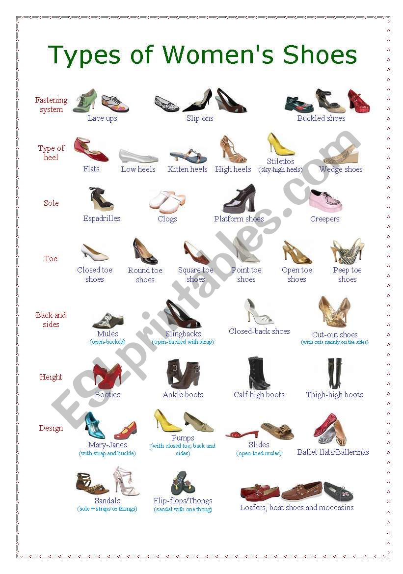 Womens shoes worksheet