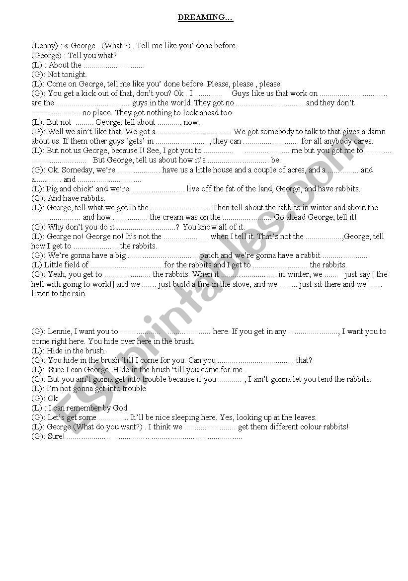 Of Mice And Men Fill in the blanks (movie / comprehension)